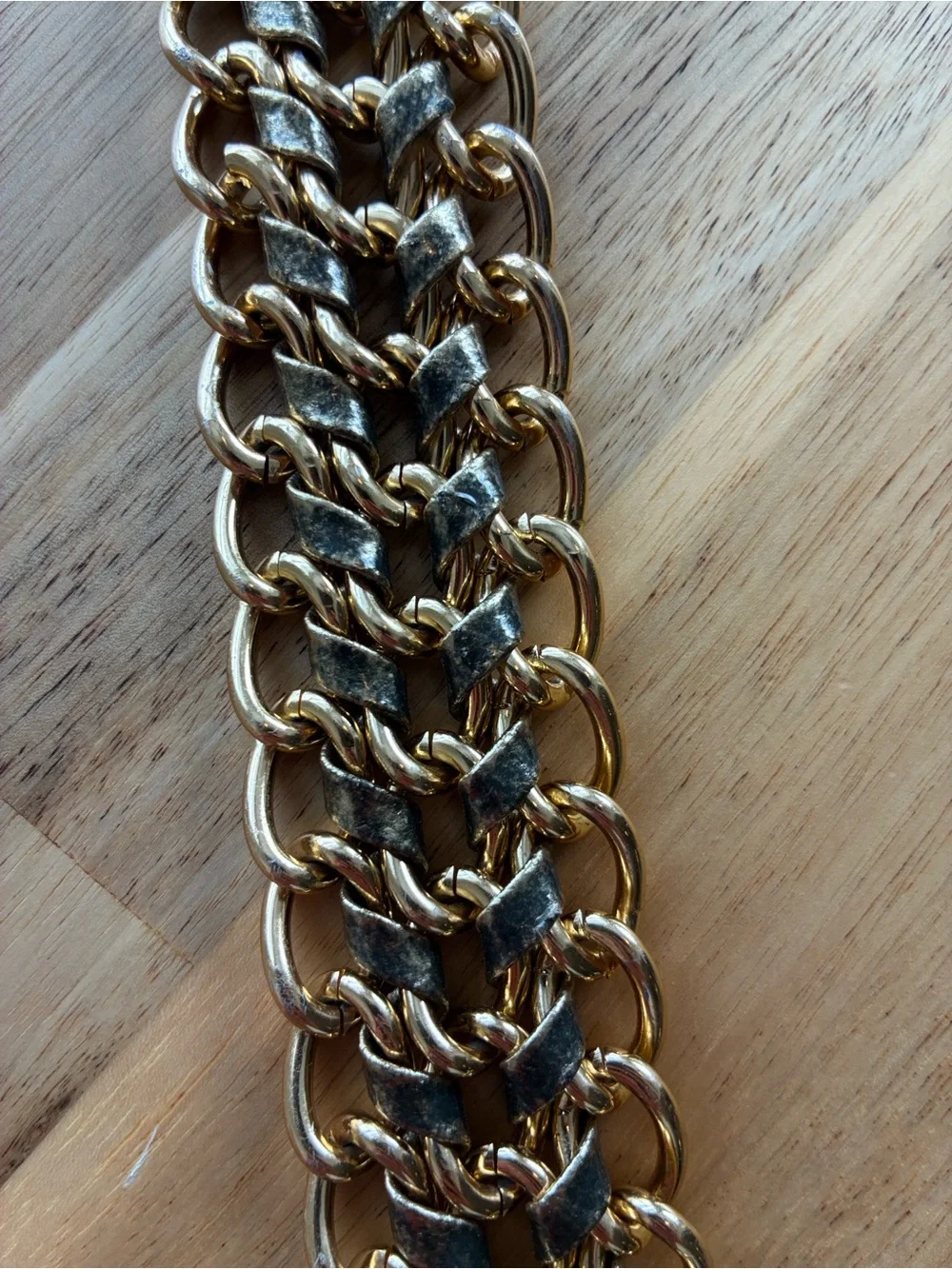 80s/90s Vintage Gold Chain Link Belt with Buckle Woven Details Boho Grunge